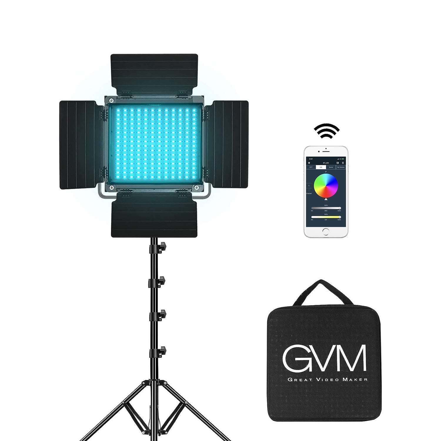GVM-800D-II 40W バイカラー＆RGB ビデオパネルライト（ソフトボックス