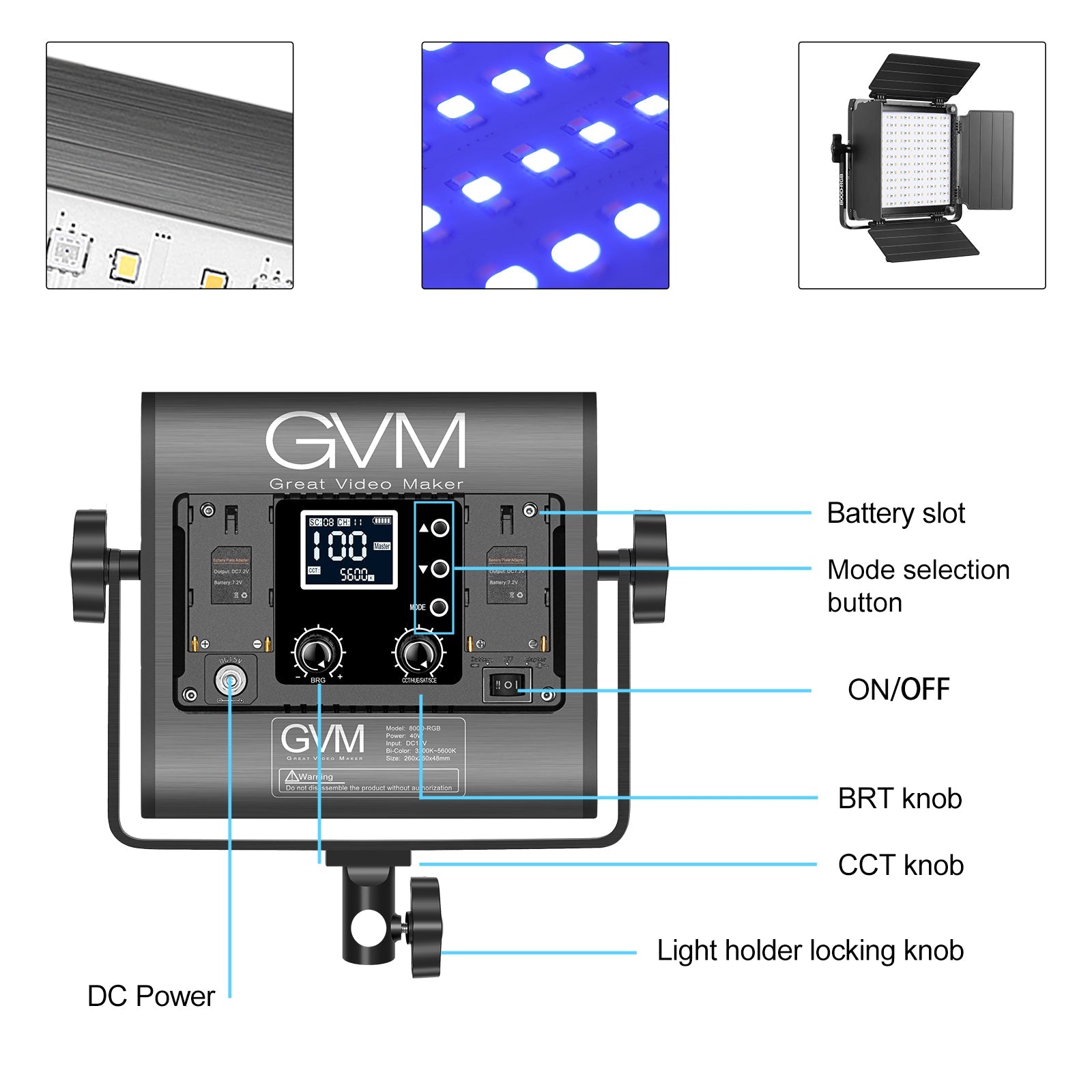 GVM-800D-II 40W Bi-color and RGB Video Panel Light(2-Light Kit)