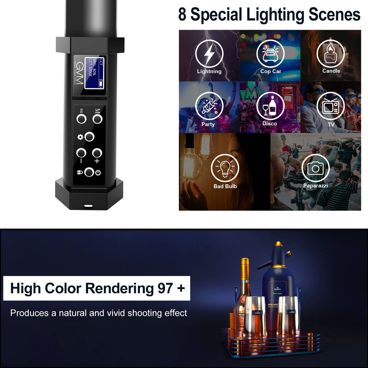 GVM-BD-100D RGB & Bi-Color Wand Light 2 Light Kit - GVMLED