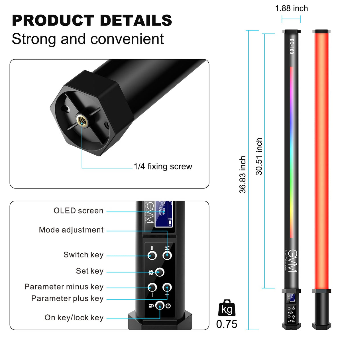 GVM-BD-100D RGB & Bi-Color Wand Light 2 Light Kit - GVMLED