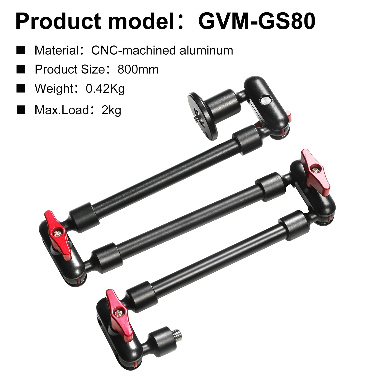 GVM Heavy-Duty Dual 31" 3 Section Articulating Magic Arms with 1/4'' Screw to 3/8'' Ball Heads - GVMLED
