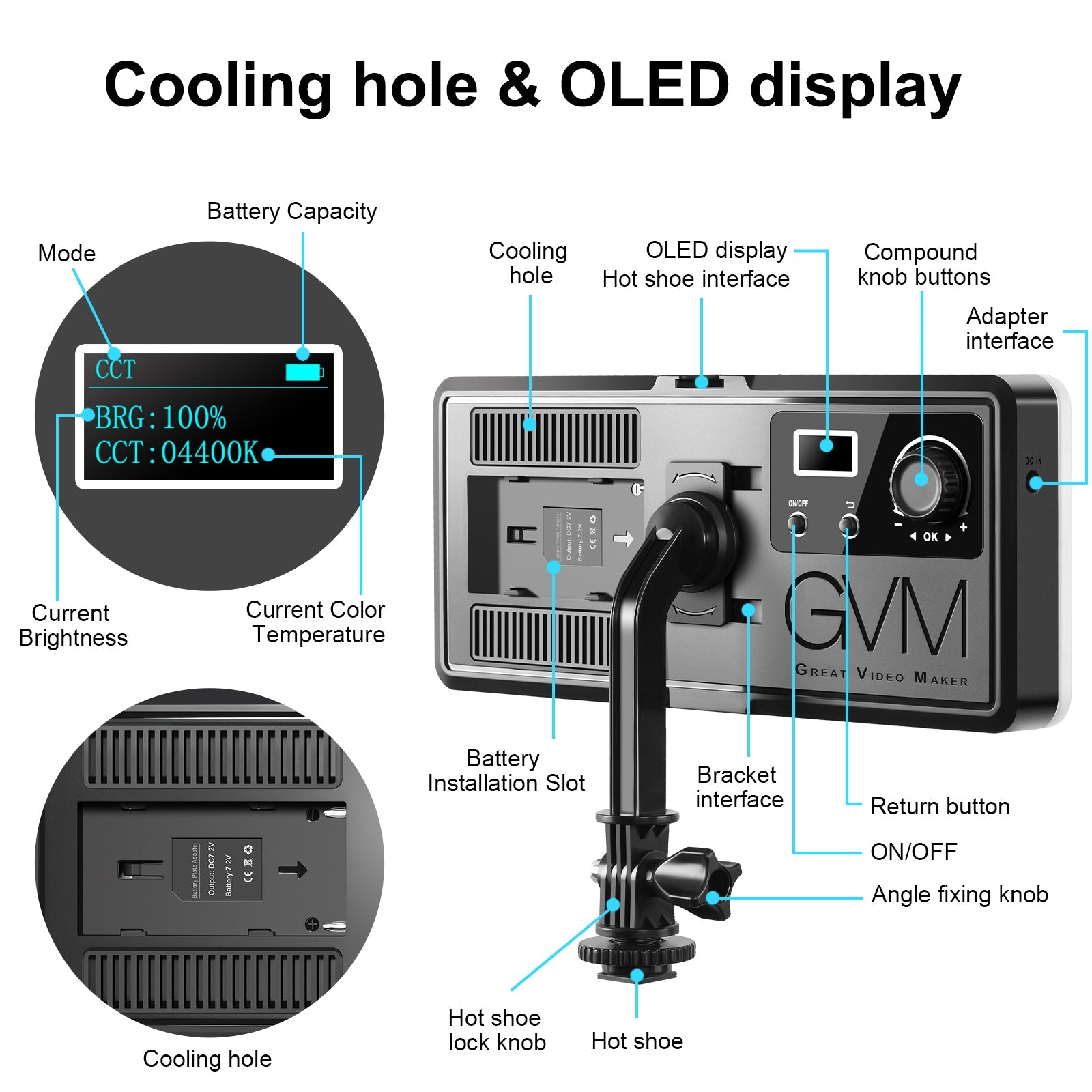 GVM RGB20W On-Camera RGB LED Video Light with Bluetooth APP Control - GVMLED