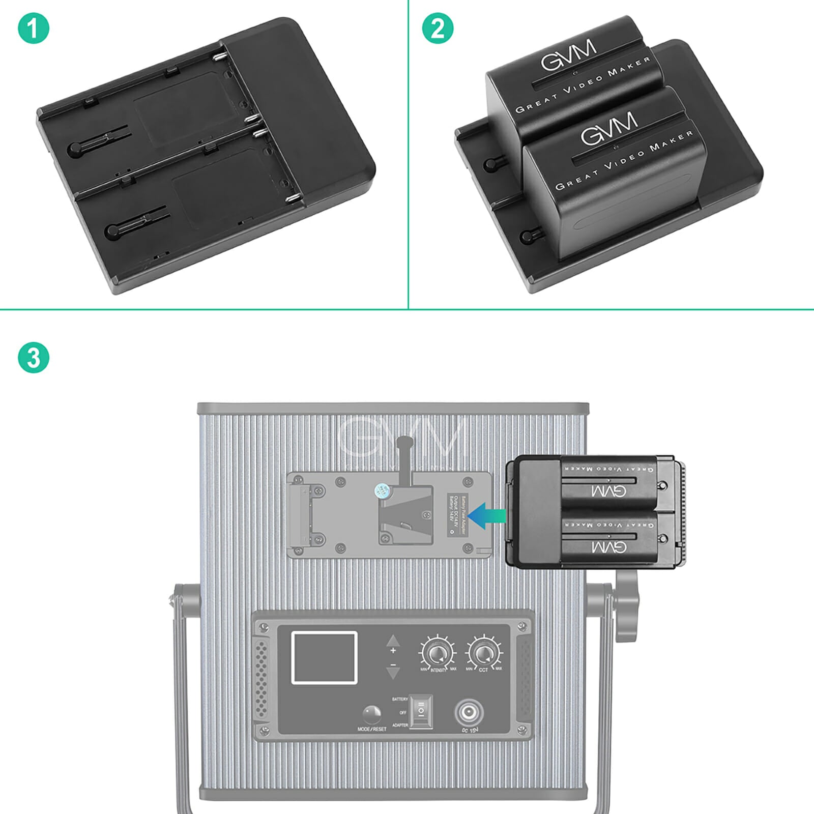 GVM-VM-F970 6600mAh Li-ion Batteries with Dual Charger and V-Mount Adapter - GVMLED