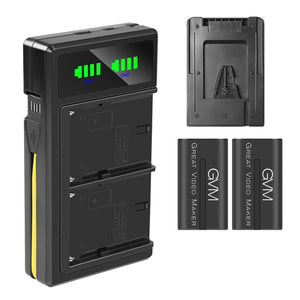 GVM-VM-F970 6600mAh Li-ion Batteries with Dual Charger and V-Mount Adapter - GVMLED