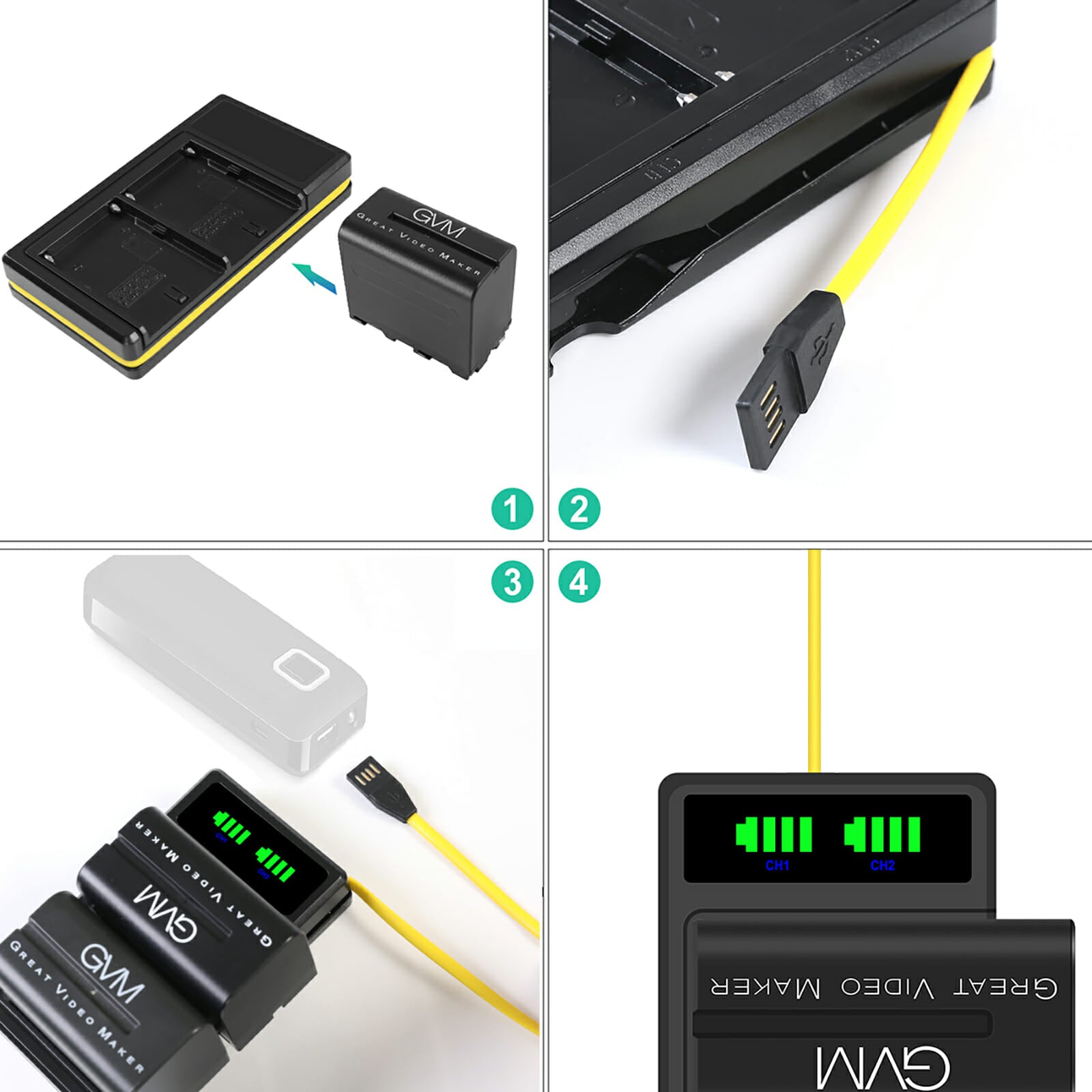GVM-VM-F970 6600mAh Li-ion Batteries with Dual Charger and V-Mount Adapter - GVMLED